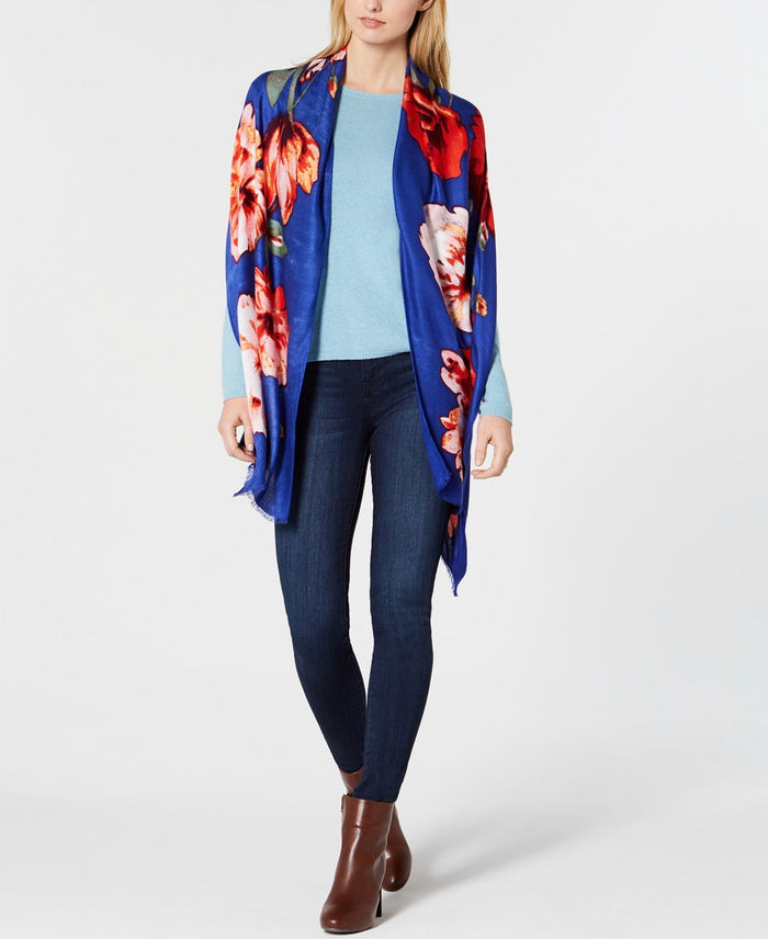 I.N.C Womens Floral Bouquet Super-Soft Scarf & Wrap, Navy