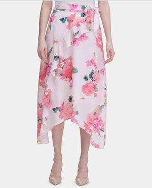 Calvin Klein Womens Floral Ruffled MIDI Skirt