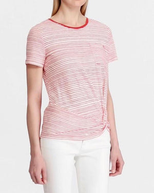 Lauren Ralph Lauren Stripe-Print Twist-Knot T-Shirt - Silk White/geranium