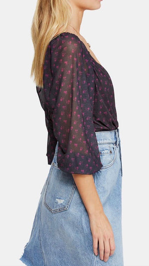 Free People Printed Surplice Blouson Top - Black