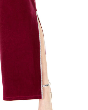 MSK Womens Maroon Slitted Embellished Velvet Solid Evening Pants: Size L (RED)