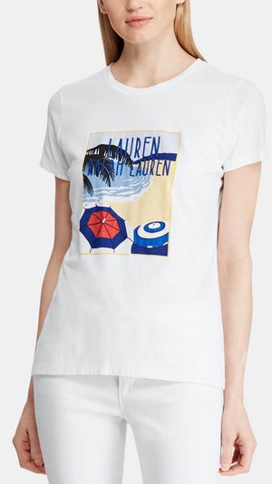 Lauren Ralph Lauren Womens Katlin Sequined Crewneck Graphic T-Shirt