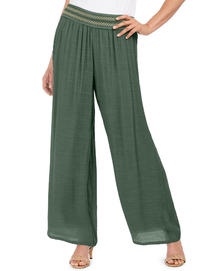 Jm Collection Metallic-Detail Wide-Leg Gauze Pants - Size: Large.