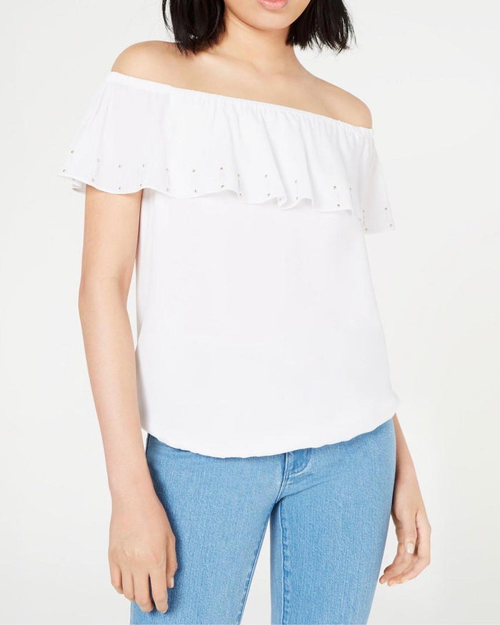 Michael Michael Kors Off-the-Shoulder Ruffle Top, Regular & Petite Sizes - White