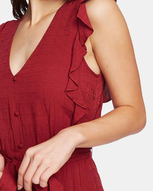 state Button-Front Asymmetrical Dress - Mineral Red