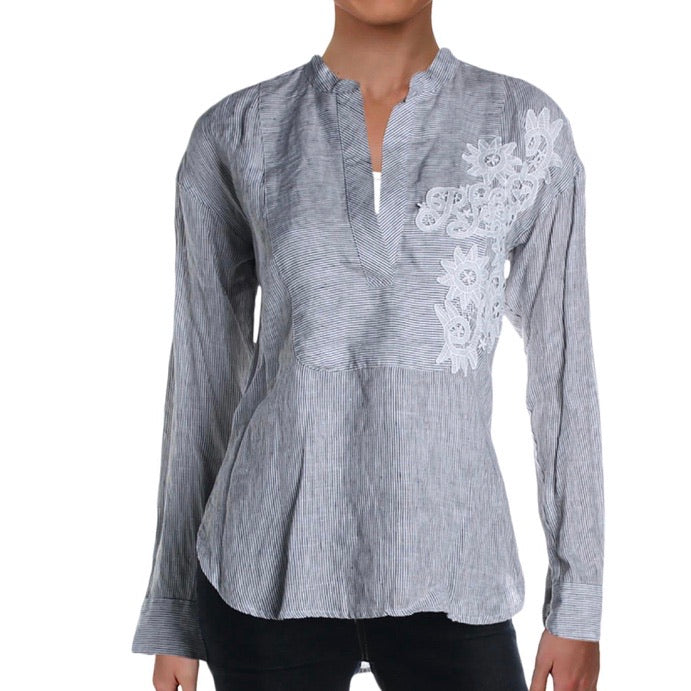 Lauren Ralph Lauren Womens Betzin Linen Embroidered Pullover Top