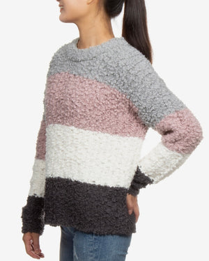 Hippie Rose Juniors' Colorblock Plush Pullover Sweater - XLarge