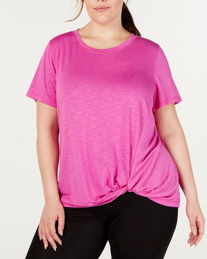 Ideology Womens Plus Knot-Front Active Wear T-Shirt