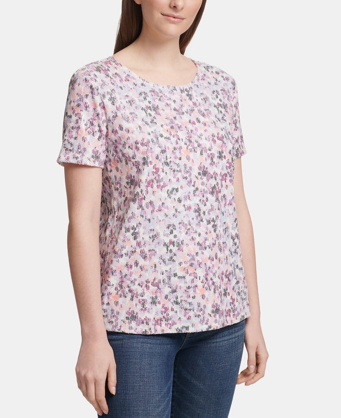 DKNY Womens Cotton Blend Seqined Blouse