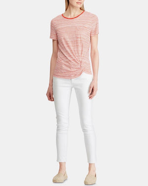 Lauren Ralph Lauren Stripe-Print Twist-Knot T-Shirt - Silk White/geranium