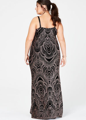 JUMP Womens Black Printed Spaghetti Strap V Neck Maxi Shift Formal Dress Plus Size: 18W