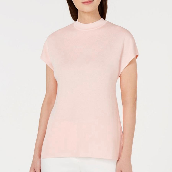 Anne Klein Mock-Neck Cap-Sleeve Sweater - Poppy