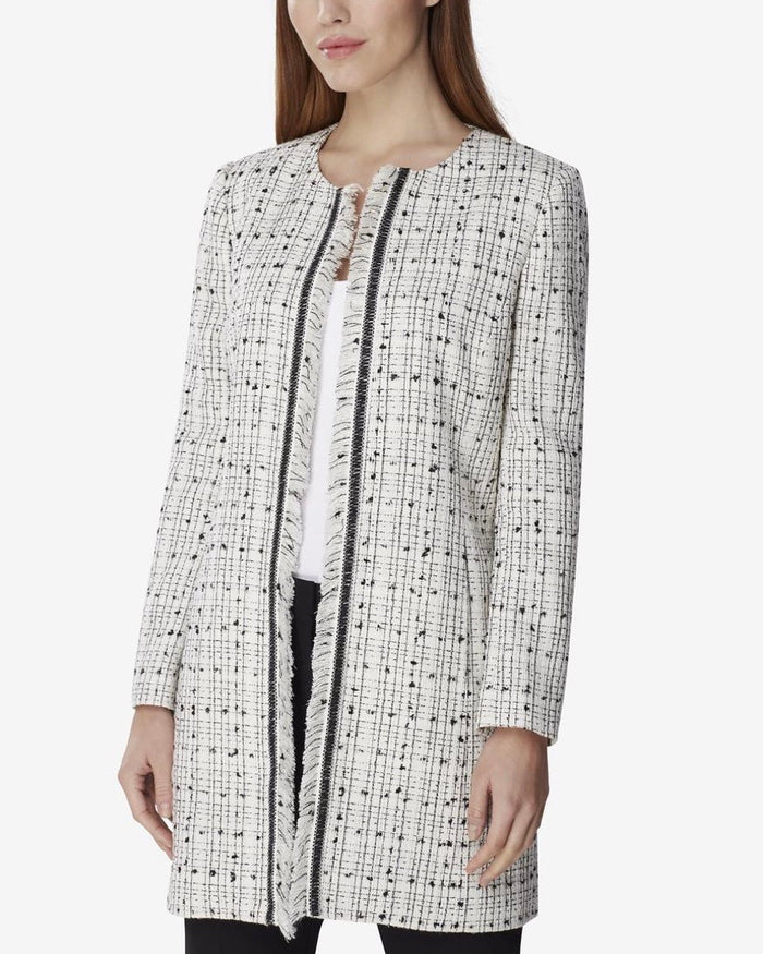 Tahari Asl Boucle Fringe-Trim Topper Jacket