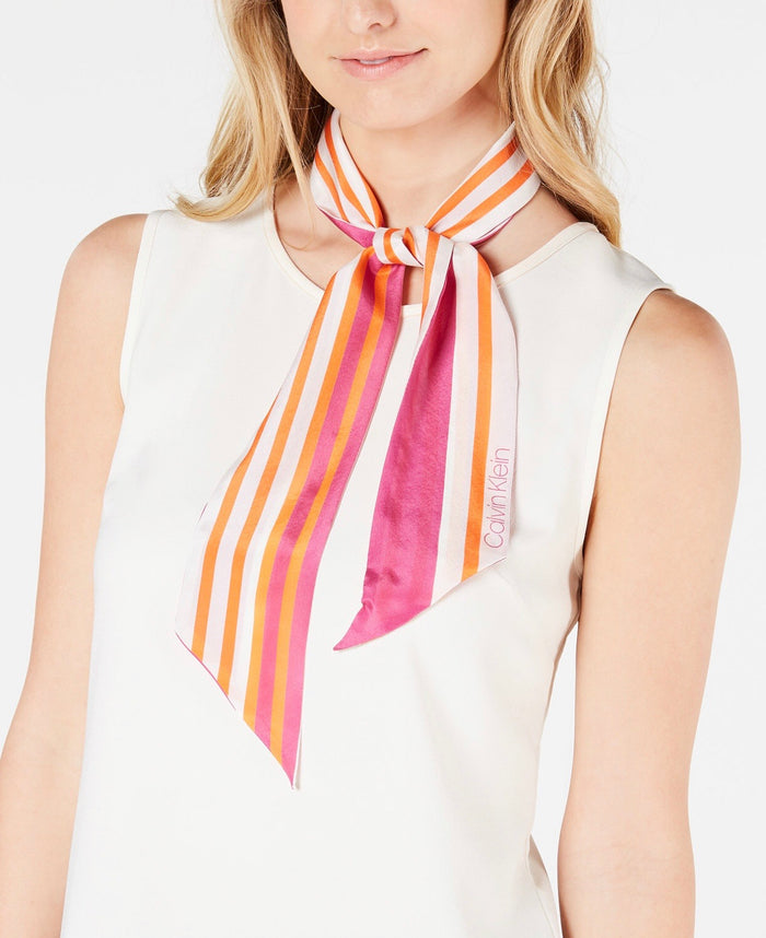 Calvin Klein 2-for-1 Silk Striped Scarf - Navy and Magenta