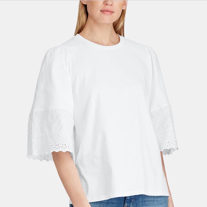 RALPH LAUREN Womens White Kimono Sleeve Crew Neck T-Shirt Top Size: M