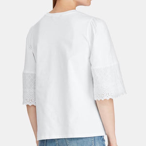 RALPH LAUREN Womens White Kimono Sleeve Crew Neck T-Shirt Top Size: M