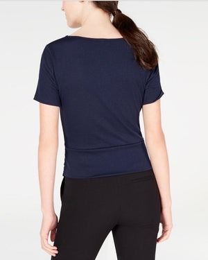 Bcx Textured Ruched O-Ring Blouse - Navy