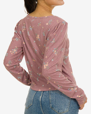 Hippie Rose Juniors' Pointelle-Knit Button-Trimmed Floral Top - Medium