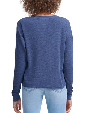 Calvin Klein Jeans Henley Waffle-Knit Top - XS