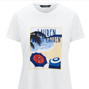 Lauren Ralph Lauren Womens Katlin Sequined Crewneck Graphic T-Shirt
