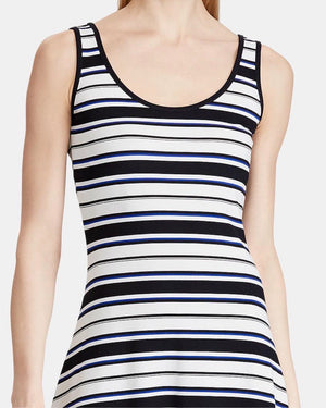 Ralph Lauren Womens Navy Striped Sleeveless Scoop Neck MIDI Fit Flare Dress