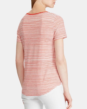 Lauren Ralph Lauren Stripe-Print Twist-Knot T-Shirt - Silk White/geranium