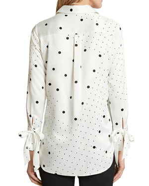 Tahari ASL Womens Petites Blouse Polka Dot Button-Down - White/Black