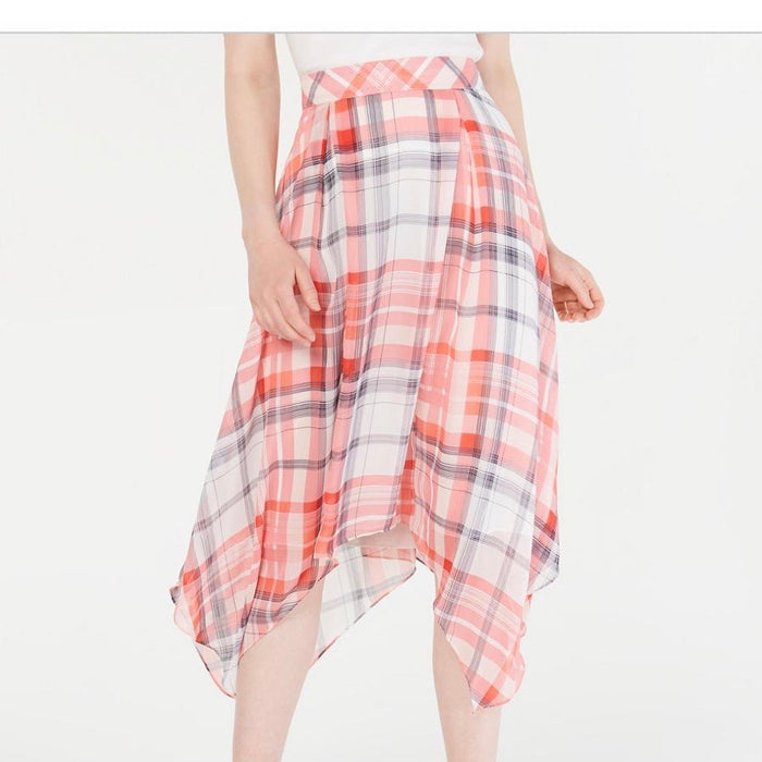 Tommy Hilfiger Womens Plaid Handkerchief Hem Maxi Skirt