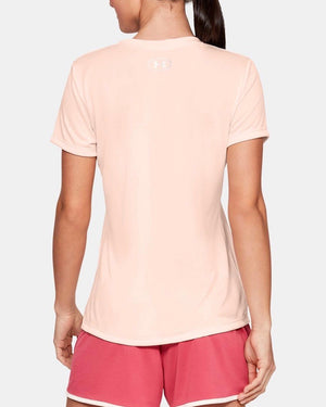 Under Armour Women's Tech Short Sleeve V Neck-Twist Tee (Size S) Orange/Metallic Silver, Polyester