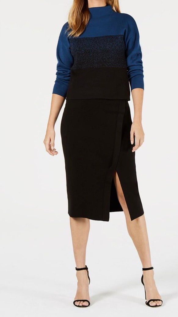 Anne Klein | Split Front MIDI Skirt | Black