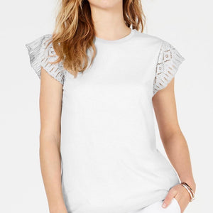 MICHAEL Michael Kors Lace Sleeve T-Shirt (White) Women's Clothing