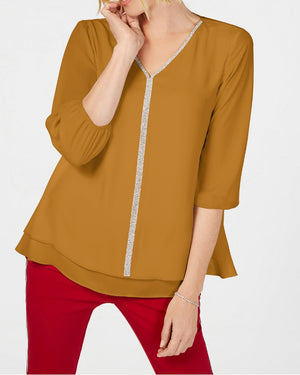 Jm Collection Jeweled Tiered-Hem Blouse - XLarge