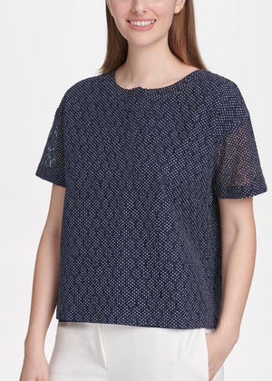 DKNY Womens Eyelet Polka Dot Blouse