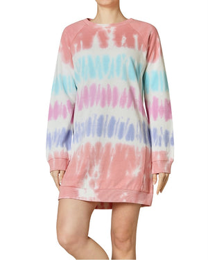 Ultra Flirt Women's Sweater Dress Pink Size Medium M Tie Dye Crewneck - Medium