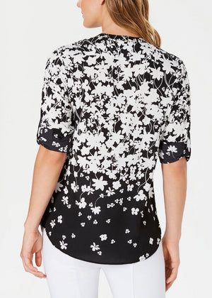 Calvin Klein Geo-Print Roll-Tab Button-up Top