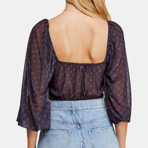 Free People Printed Surplice Blouson Top - Black