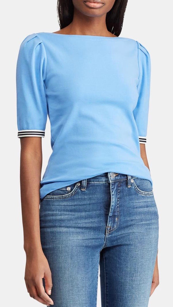 Lauren Ralph Lauren Womens Elbow Sleeve Striped T-Shirt