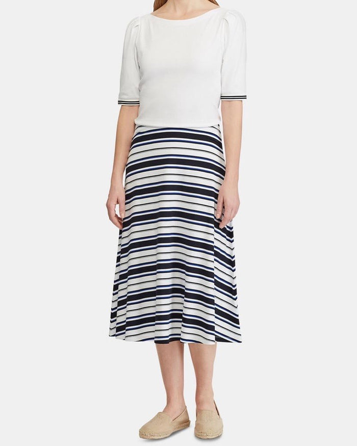 Ralph Lauren Womens Navy Striped Fit Flare Skirt Size S - All