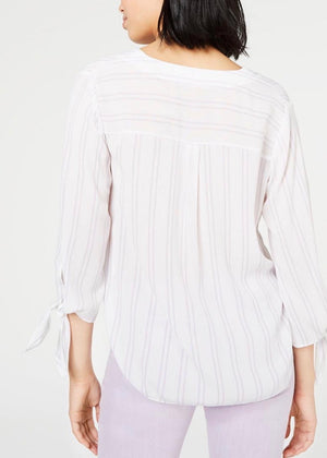 MICHAEL KORS Womens Striped 3/4 Sleeve V Neck Blouse Top Size: XS