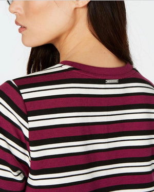 MICHAEL Michael Kors Uneven Stripe T-Shirt Dress (Bone/Garnet) Women's Clothing