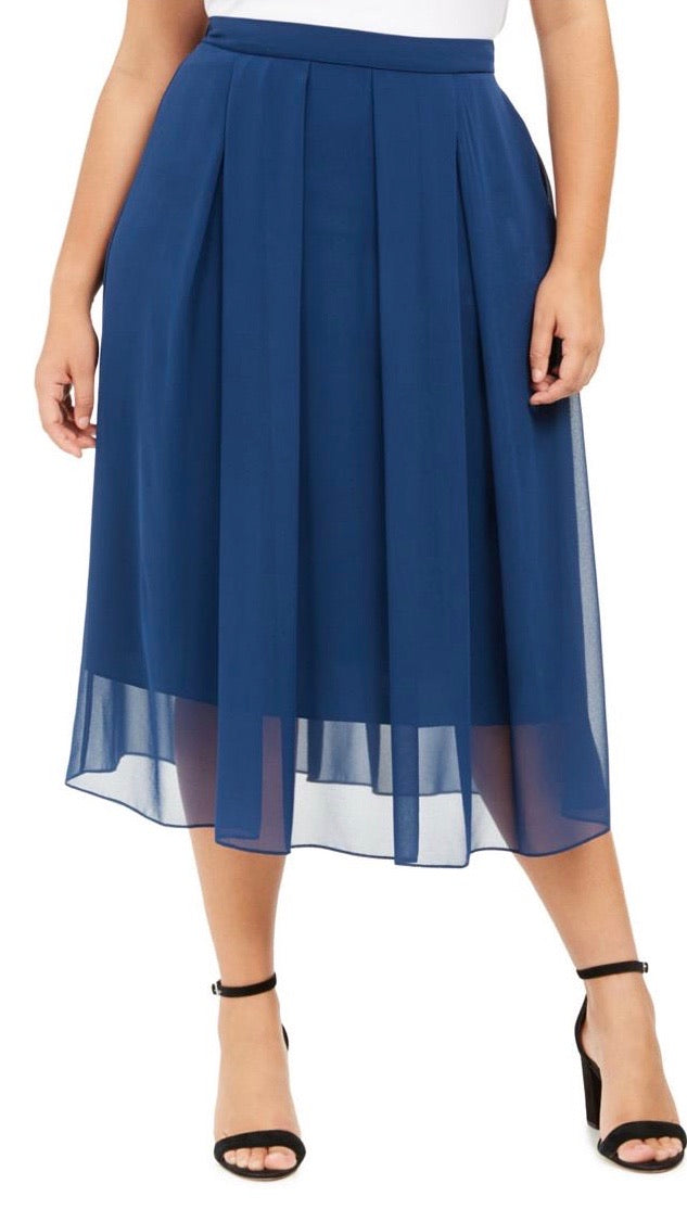 ANNE KLEIN Womens Navy MIDI Pleated Evening Skirt Plus Size: 3X