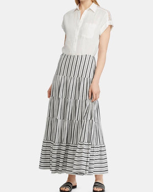 Lauren Ralph Lauren Womens Cotton Striped Maxi Skirt