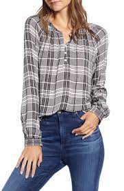 Lucky Brand Womens Jessica Plaid Embroidered Blouse