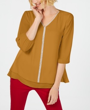 Jm Collection Jeweled Tiered-Hem Blouse - XLarge