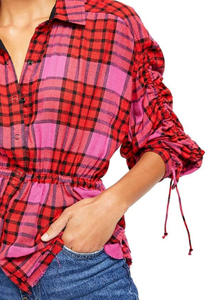 Free People Women's Pacific Dawn Drawstring Plaid Shirt