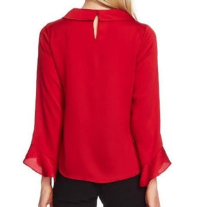 Vince Camuto Tulip Red Women's Mock Neck Ruffle Sleeve Blouse