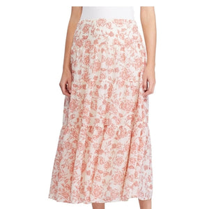 Ralph Lauren Womens Beige Floral Tea-Length Knife Pleated Skirt Size 4 - All