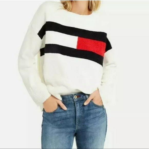 Tommy Hilfiger Womens Chenile Striped Crewneck Sweater