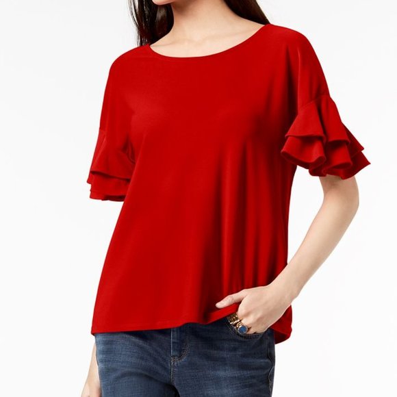 I-n-c Womens Ruffle Sleeve Pullover Blouse - Small