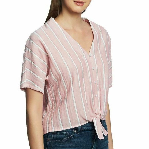 1.State Women's Cotton Striped Button-Down Top